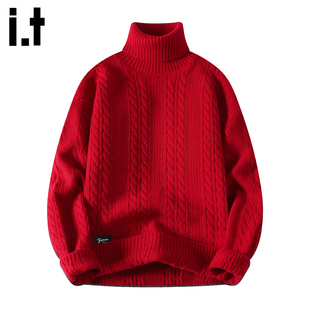 it :5cm/FIVECM时尚红色高领打底针织上衣男款2025秋冬季内搭毛衣