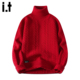 5cm FIVECM时尚 红色高领打底针织上衣男款 2025秋冬季 内搭毛衣