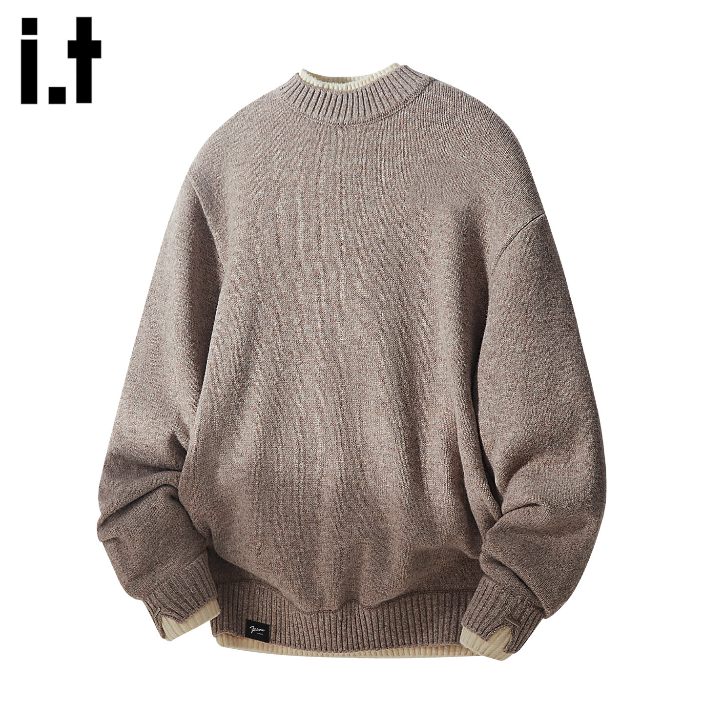 it :5cm/FIVECM高级感假两件撞色长袖针织毛衣男士秋冬款内搭上衣