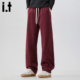 秋冬休闲阔腿运动裤 男款 2025新款 5cm FIVECM红色宽松弯刀卫裤