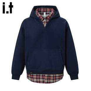 it :5cm/FIVECM美式重磅假两件卫衣男士秋冬季慵懒风套头休闲外套