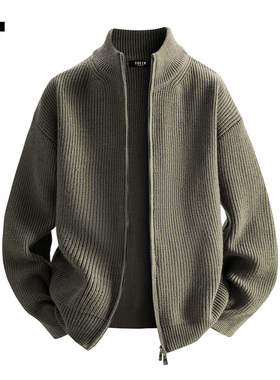 it :5cm/FIVECM重磅拉链立领开衫毛衣外套男士2025秋冬款宽松上衣