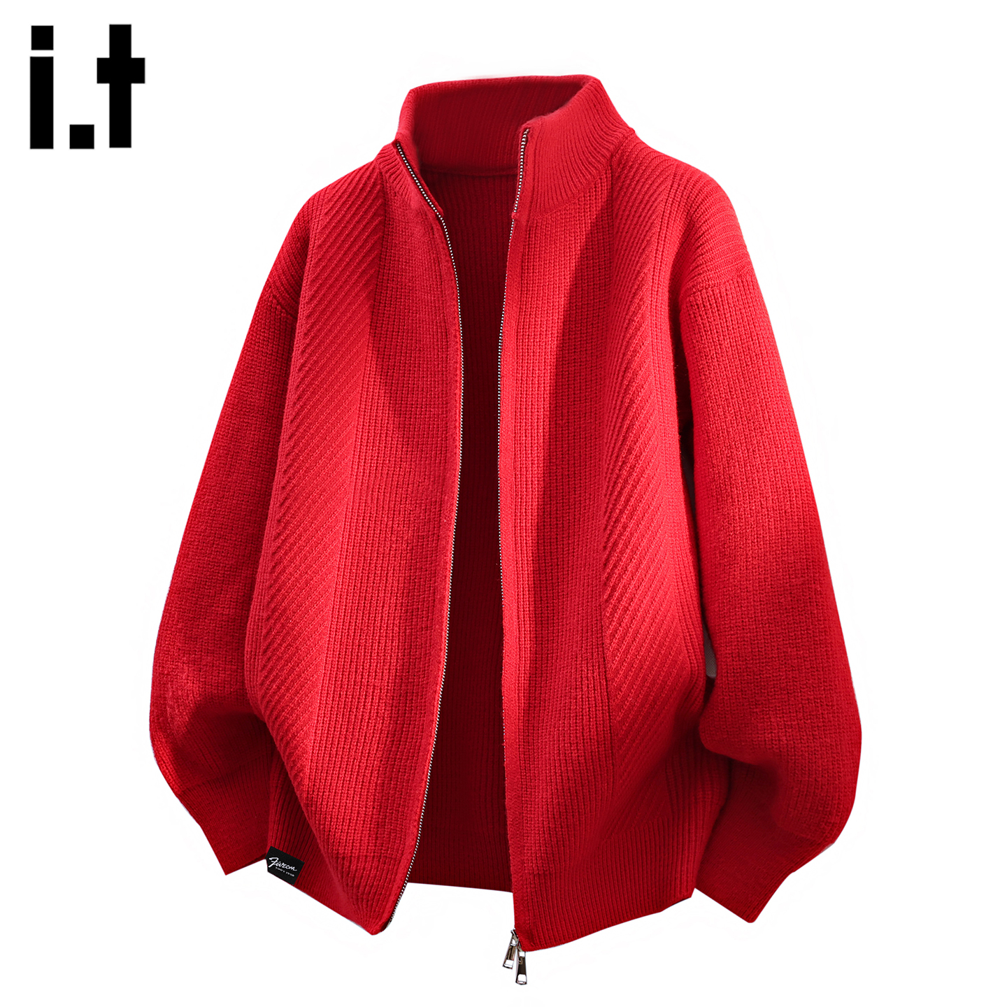 IT'S5cm红色针织衫开衫毛衣