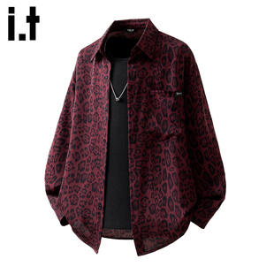 it :5cm/FIVECM美式复古豹纹衬衫男女同款春季小众宽松百搭衬衣潮