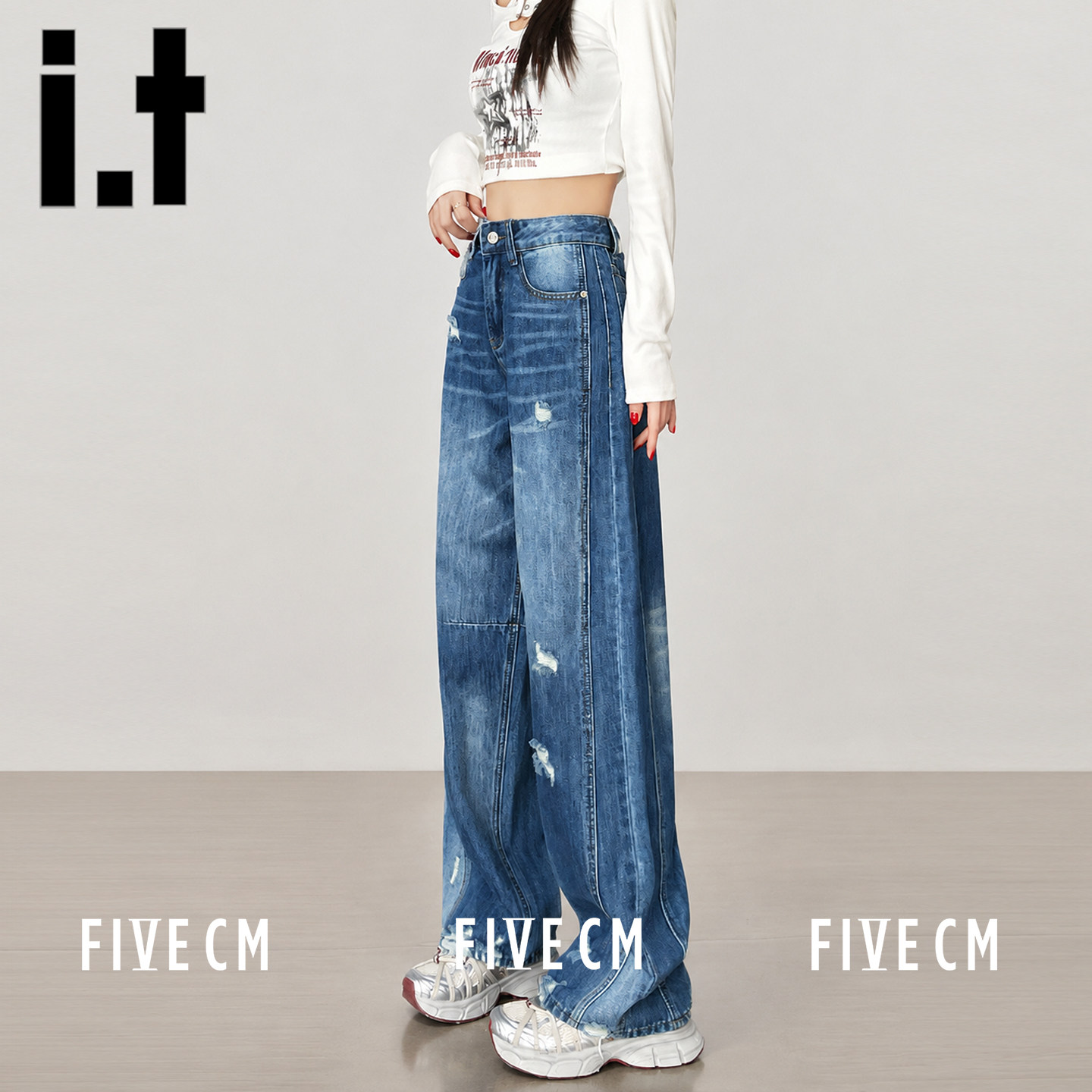 itFIVECM复古阔腿拖地牛仔裤