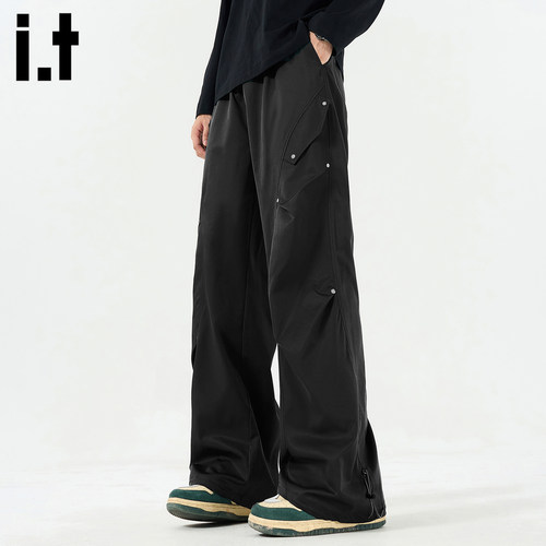 IT美式铆钉防水冲锋阔腿工装裤男