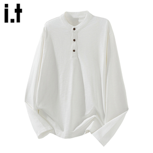 it :5cm/FIVECM白色亨利领长袖打底衫t恤男士2025秋冬季百搭上衣