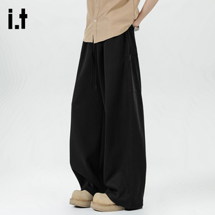 5cm 直筒阔腿运动垂感长裤 FIVECM黑色百搭休闲裤 潮流男士 秋季