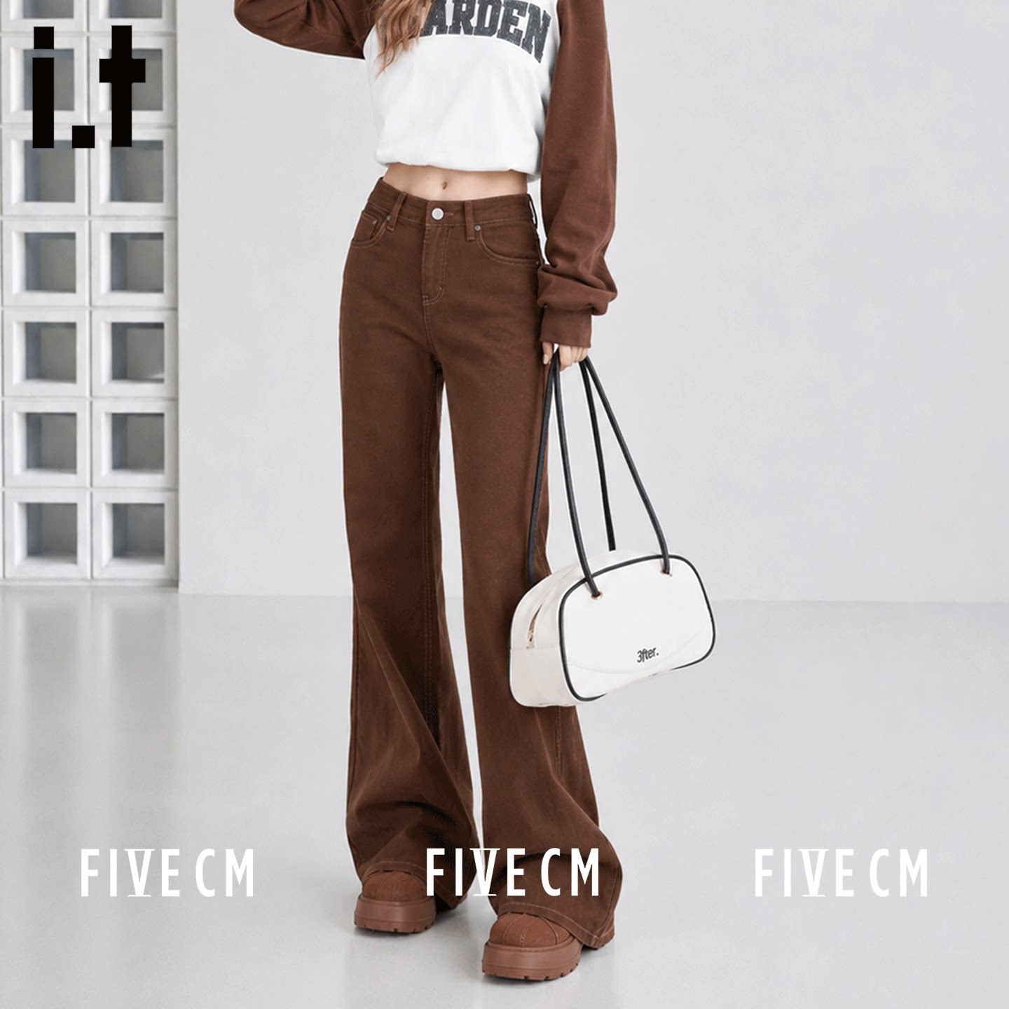 itFIVECM设计感高腰牛仔长裤女