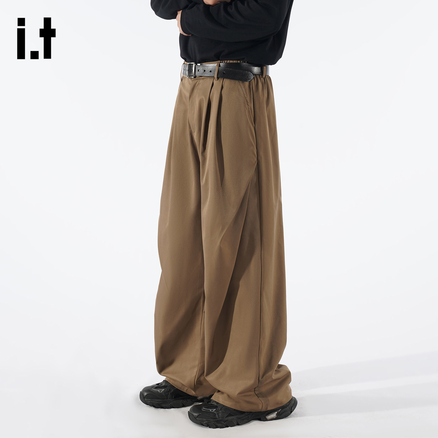 it :5cm/FIVECM高级感纯色直筒裤子男春季褶皱垂坠感拖地阔腿长裤