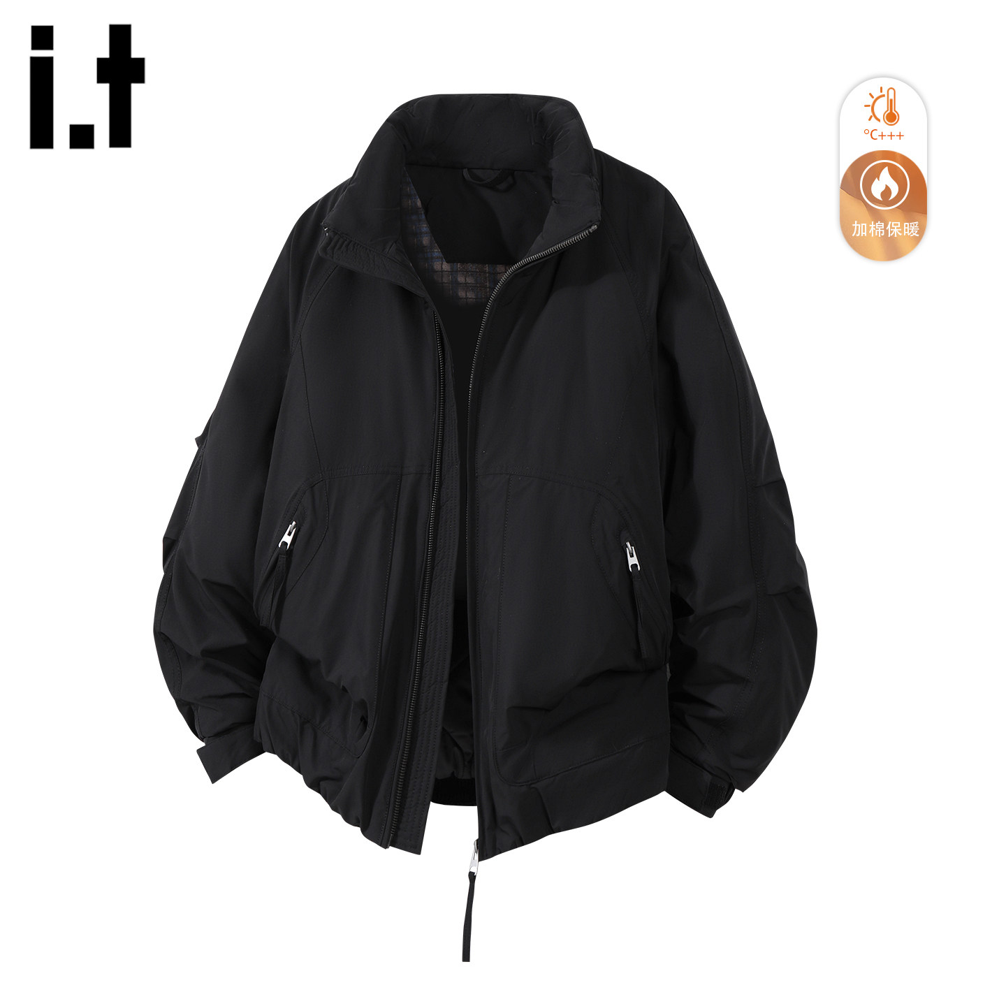 it :5cm/FIVECM潮牌黑色立领棉服外套男2025冬季加厚保暖棉衣夹克
