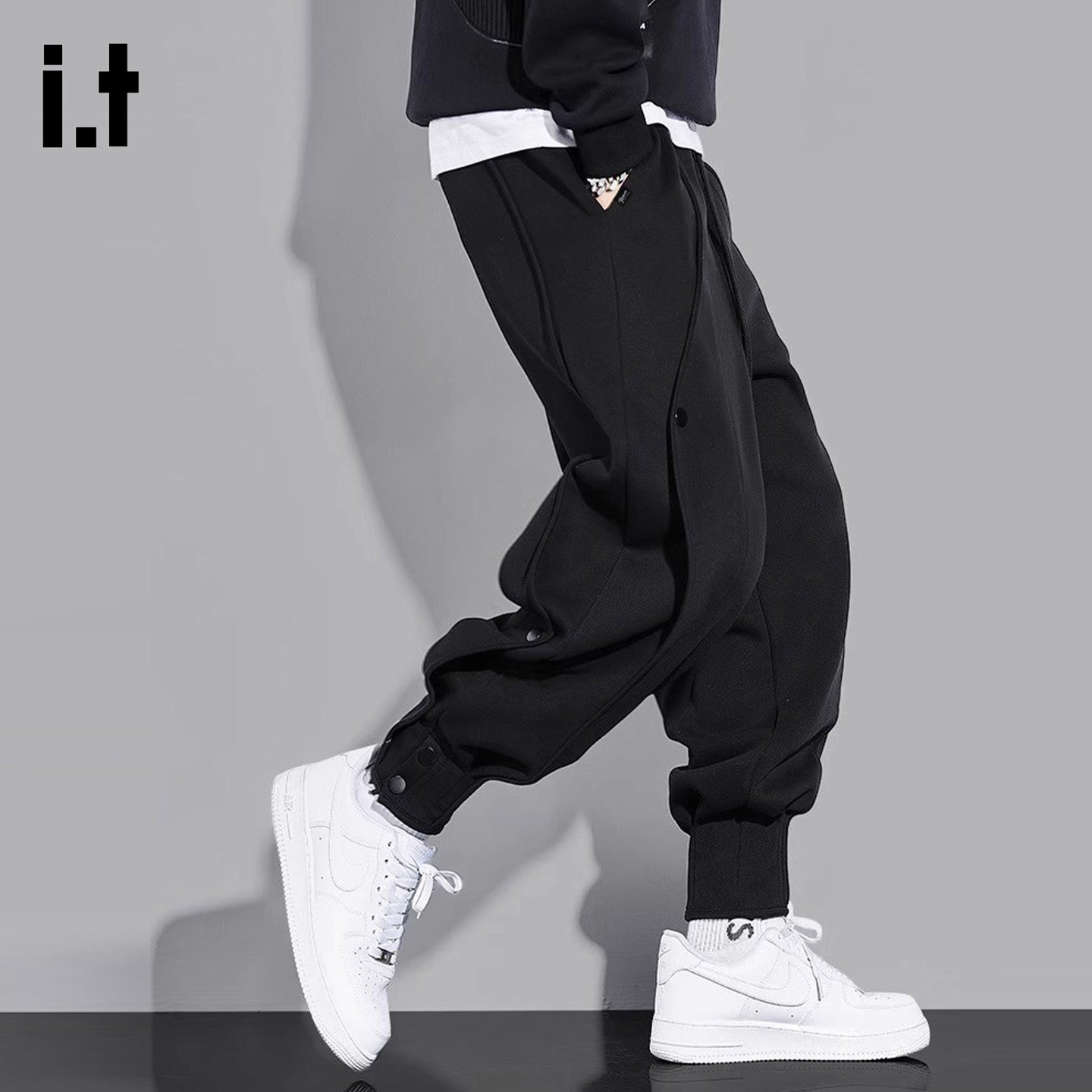 it :5cm/FIVECM黑色解构设计束脚简约卫裤男款2026春夏休闲运动裤