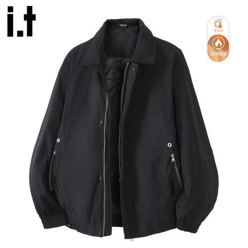 黑色高级感翻领棉衣外套加厚