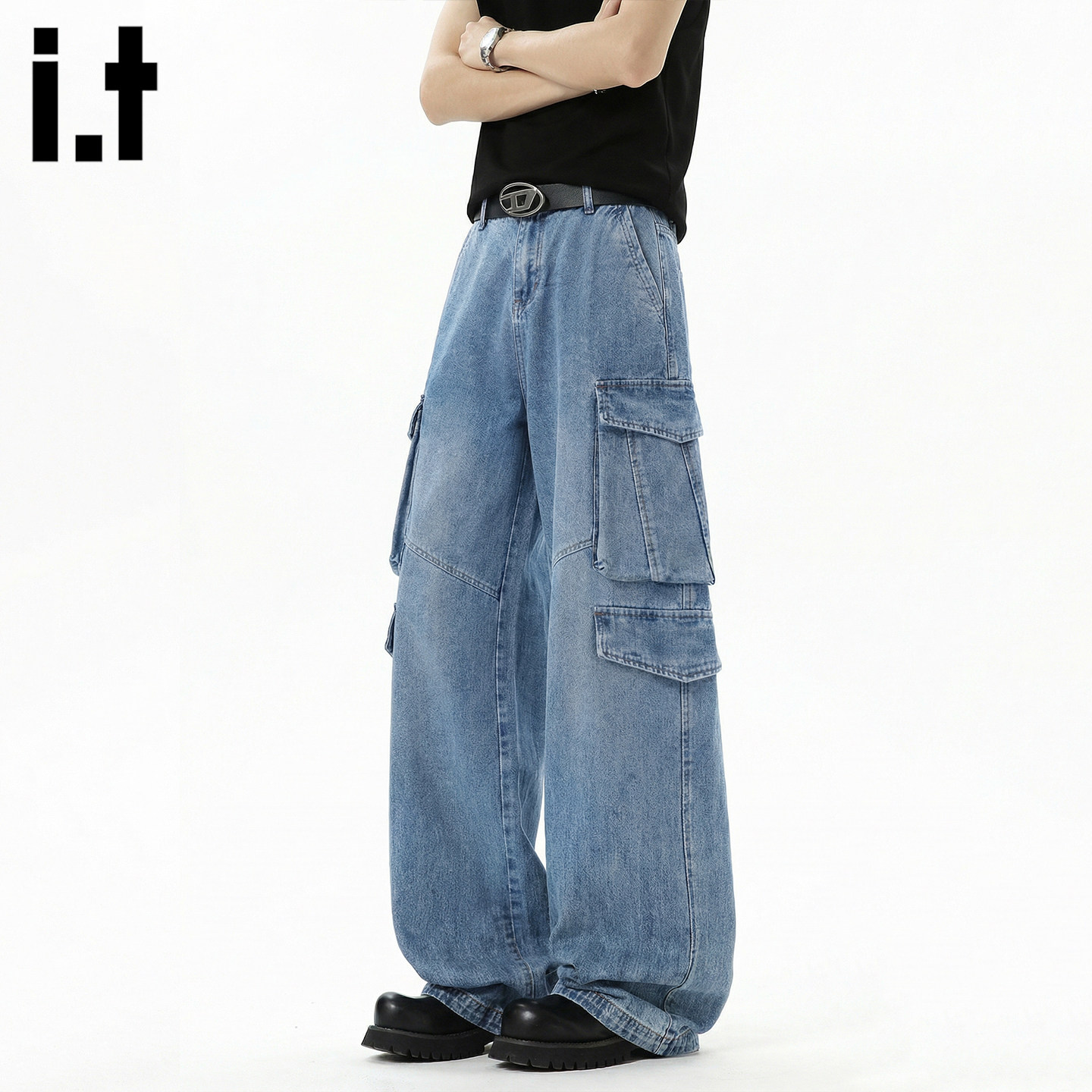 it :5cm/FIVECM潮牌重磅牛仔裤男美式设计感宽松工装裤高街阔腿裤