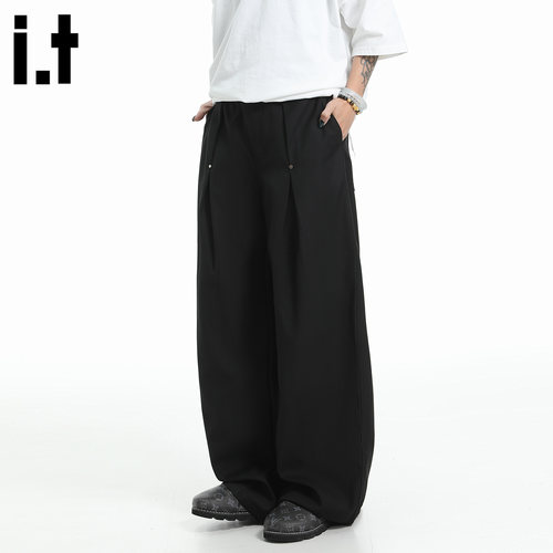 黑色直筒中腰阔腿2025年夏季XXL