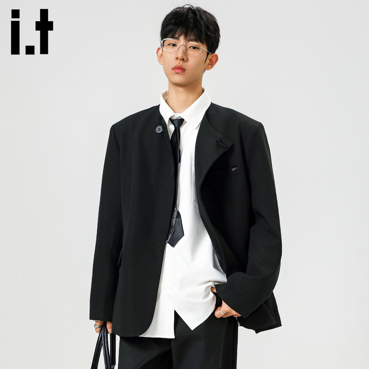 it :5cm/FIVECM春季老钱风立领不对称休闲西装宽松百搭西服外套潮