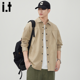 it :5cm/FIVECM港风工装长袖衬衫男春季休闲复古翻领衬衣外套宽松