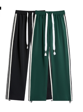 it :5cm/FIVECM冰丝条纹休闲运动裤女2025夏季薄款宽松直筒长裤潮