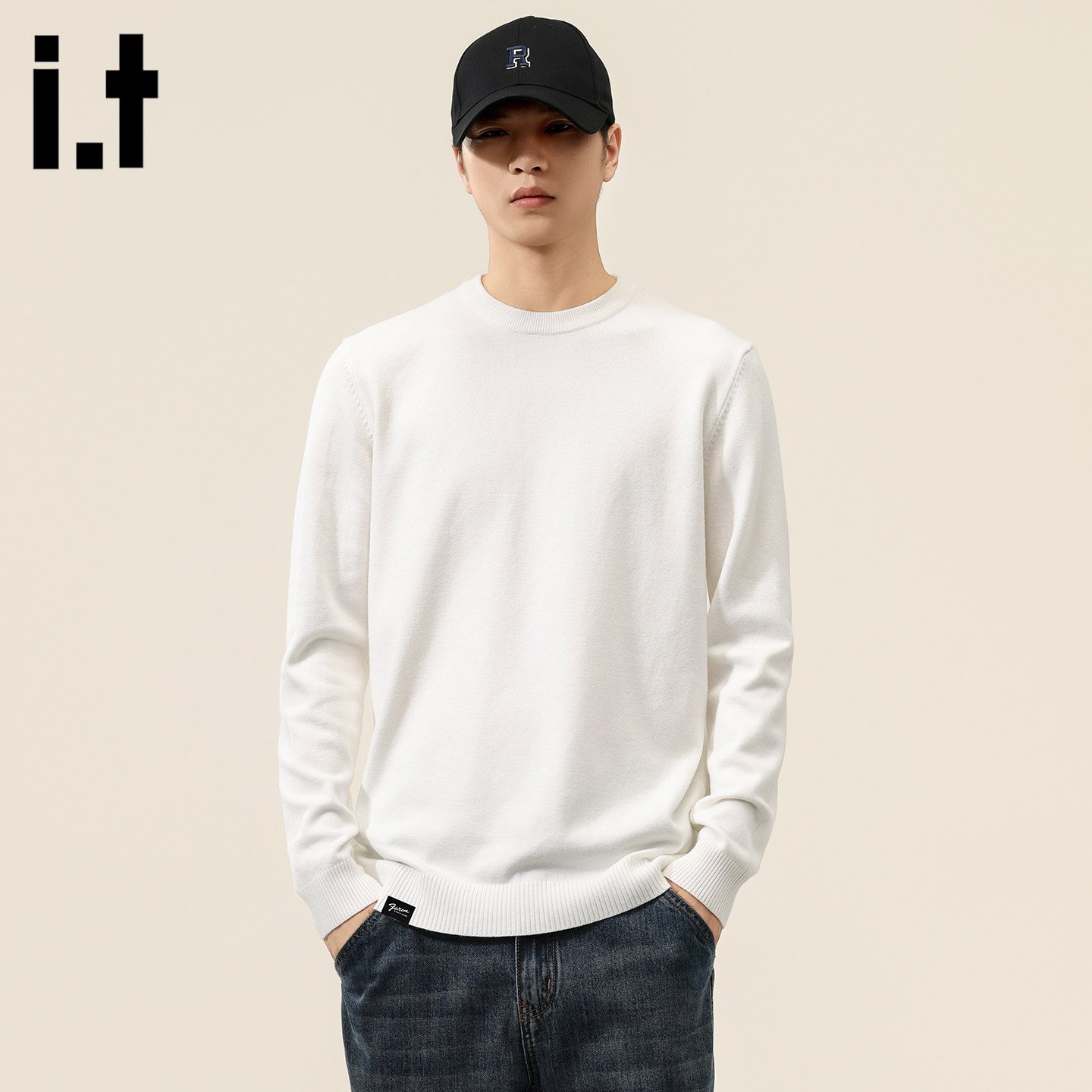 it :5cm/FIVECM白色薄款圆领男士长袖毛衣2026春季男款针织衫上衣