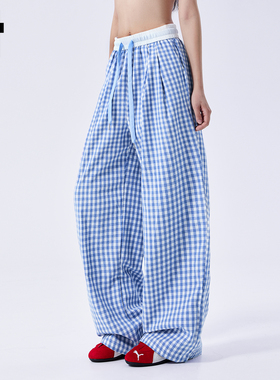 it :5cm/FIVECM格子拖地裤女薄款夏季阔腿裤2025新款宽松休闲长裤