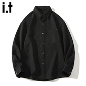 5cm FIVECM黑色肌理感翻领长袖 衬衫 男款 2025春秋宽松慵懒衬衣