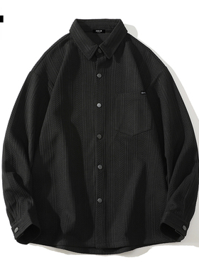 it :5cm/FIVECM黑色肌理感翻领长袖衬衫男款2025春秋宽松慵懒衬衣