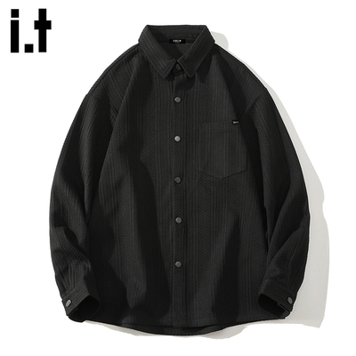 IT'S5cm黑色肌理感翻领长袖