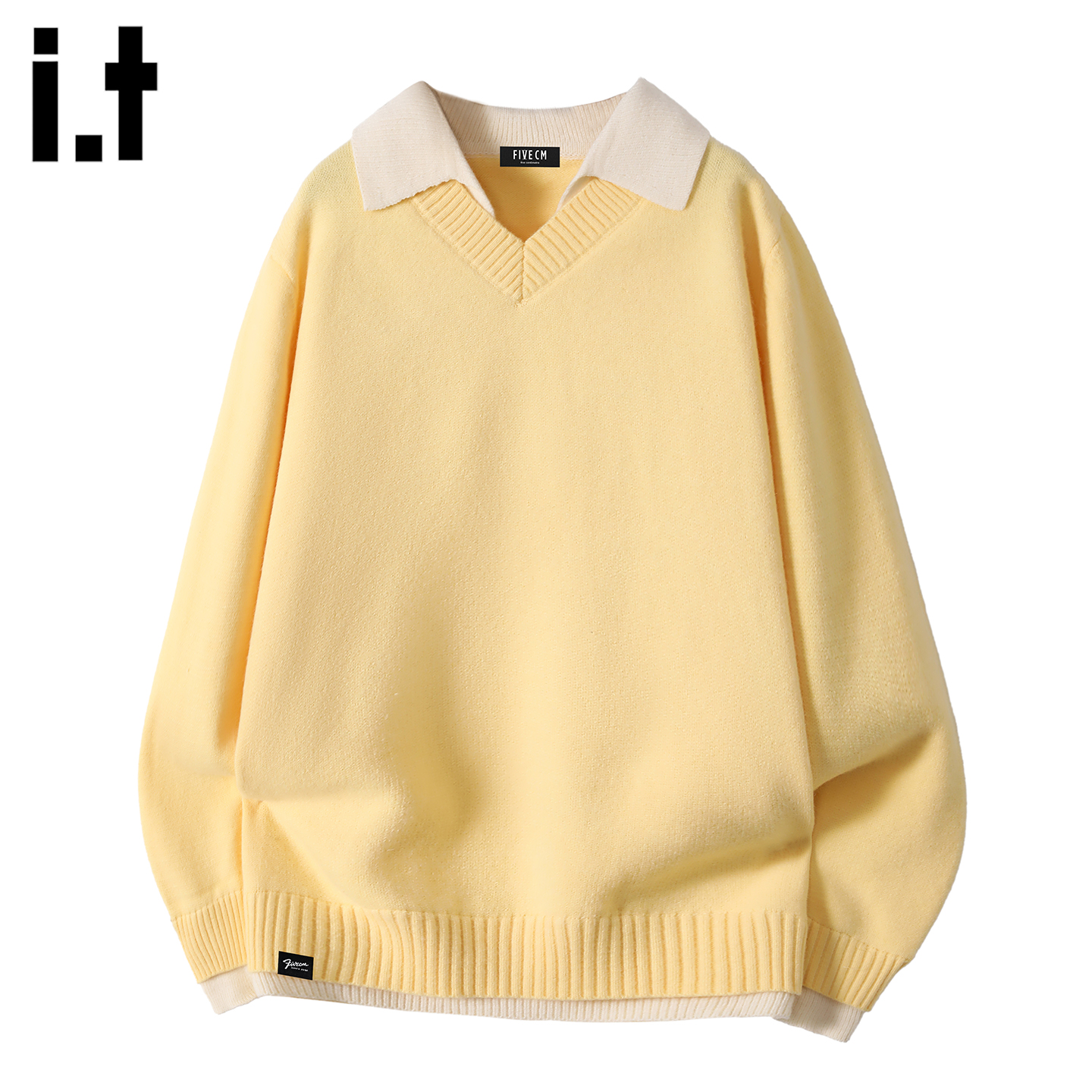 IT拼接翻领针织polo衫毛衣