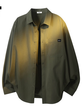 it :5cm/FIVECM潮流绿色翻领长袖衬衫男士2025春秋宽松高级感上衣