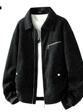 it :5cm/FIVECM黑色小香风翻领粗花呢外套男款2025秋冬季宽松夹克