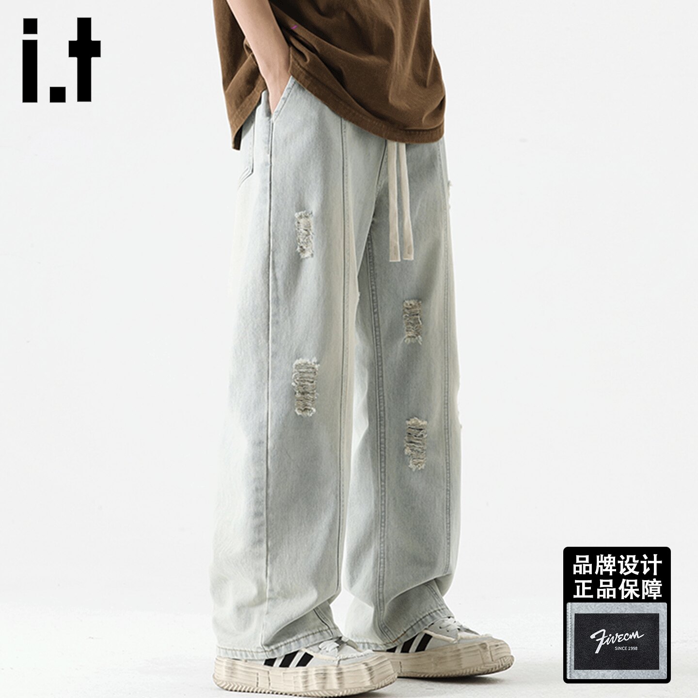 itFIVECM美式复古破洞牛仔裤男