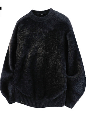 it :5cm/FIVECM美式黑色圆领套头毛衣男士2025秋冬款宽松休闲上衣