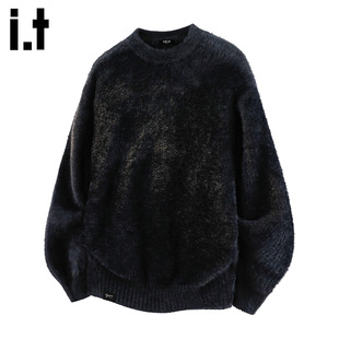 it :5cm/FIVECM美式黑色圆领套头毛衣男士2025秋冬款宽松休闲上衣