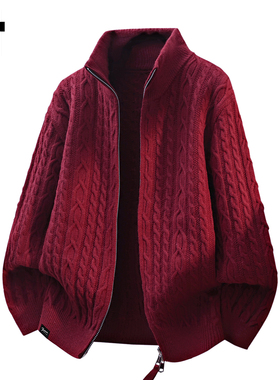 it :5cm/FIVECM红色拉链开衫麻花毛衣男士2025秋冬季宽松外套上衣