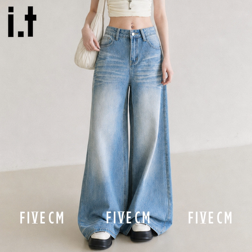 itFIVECM美式浅蓝水洗显高裤子