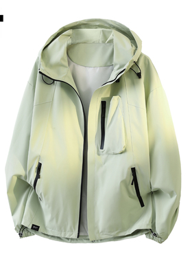 it :5cm/FIVECM绿色连帽冲锋衣工装外套男女2025秋冬宽松运动上衣