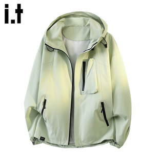 it :5cm/FIVECM绿色连帽冲锋衣工装外套男女2025秋冬宽松运动上衣