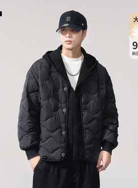 it :5cm/FIVECM黑色轻量化连帽假两件羽绒服男款冬季保暖鸭绒外套