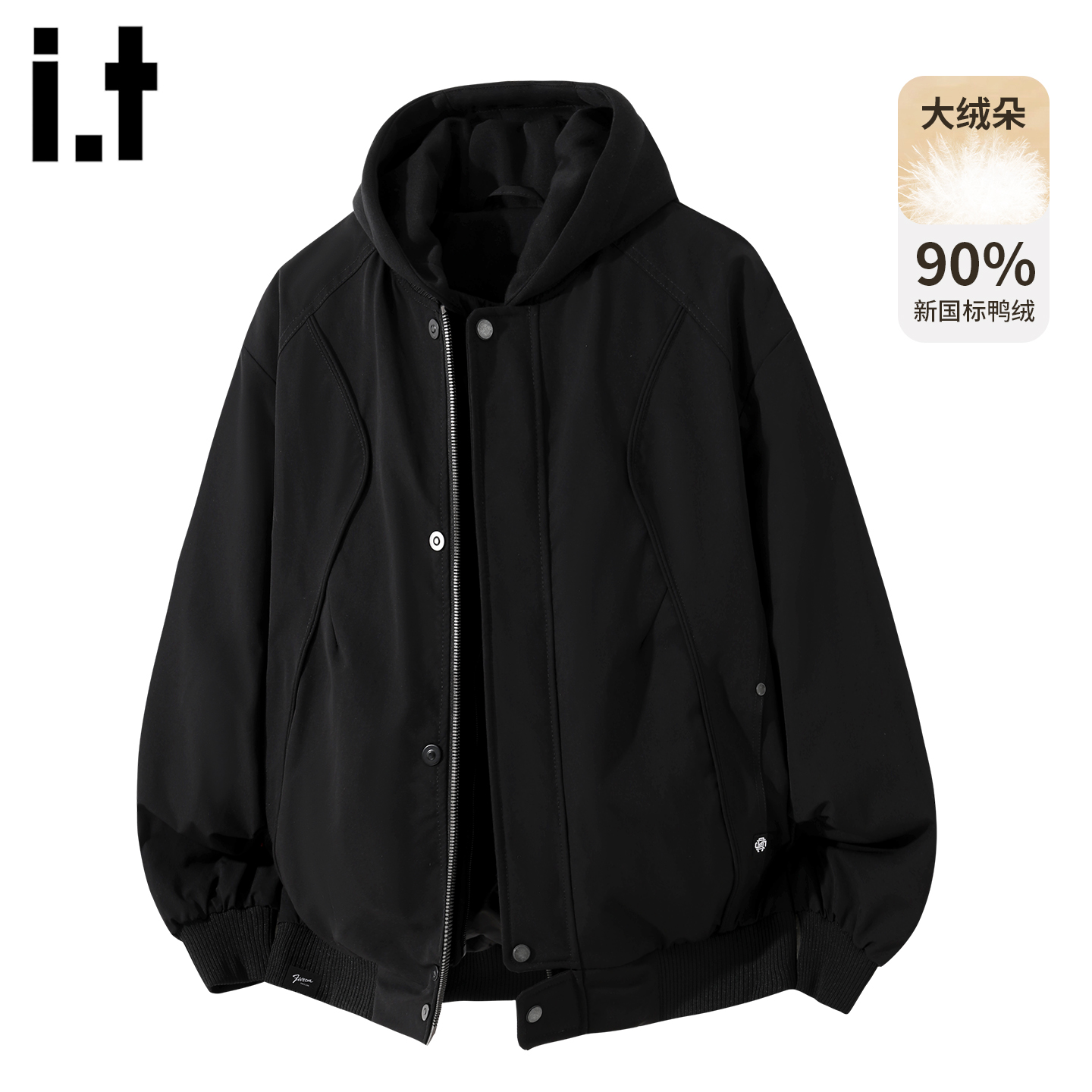 it5cm黑色连帽羽绒服