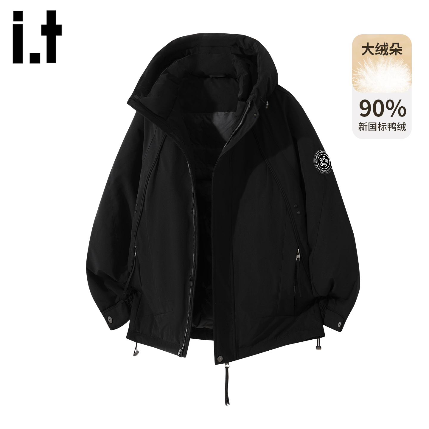 FIVEcm黑色连帽派克羽绒服