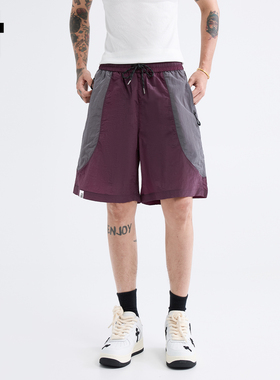 it :5cm/FIVECM紫色拼接松紧腰速干休闲短裤男款2025夏宽松五分裤