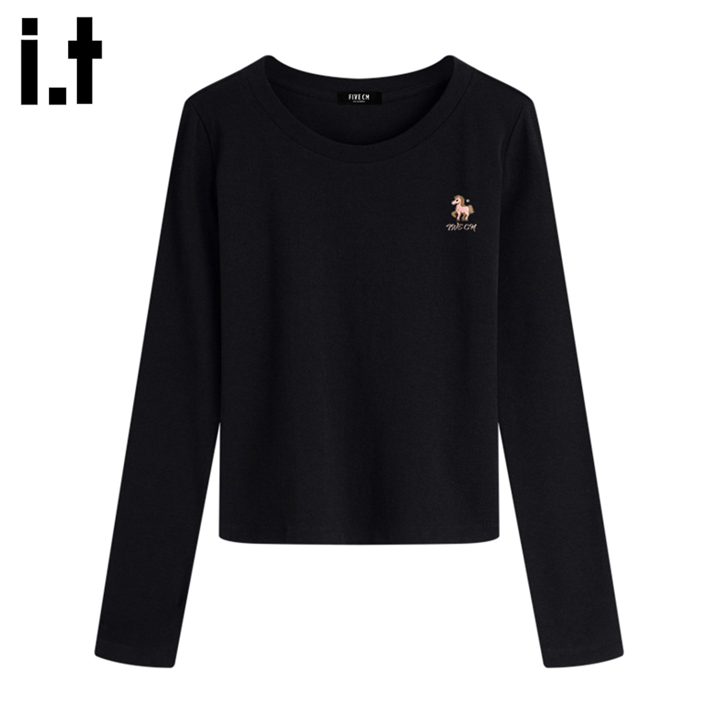 it :5cm/FIVECM小马印花纯棉长袖T恤女士2026新款春季打底衫上衣