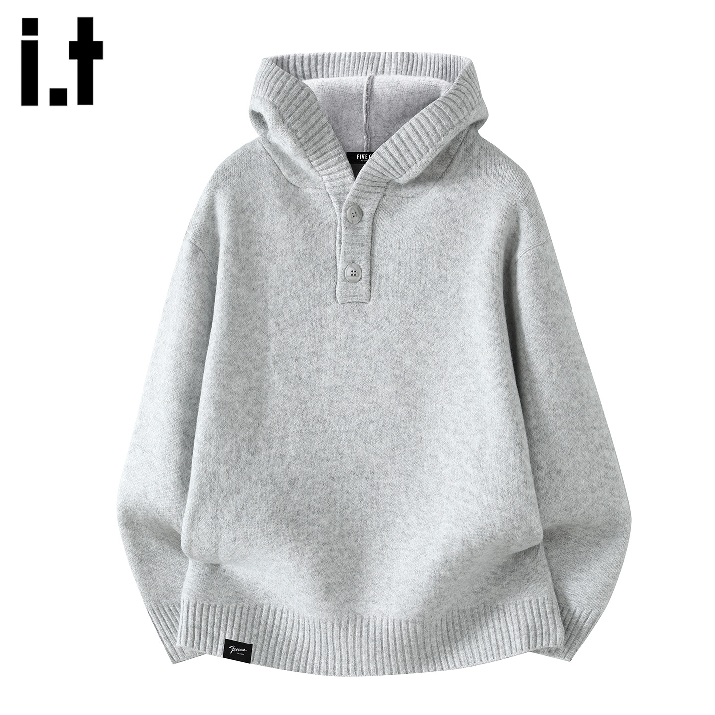 IT灰色连帽保暖针织衫宽松上衣