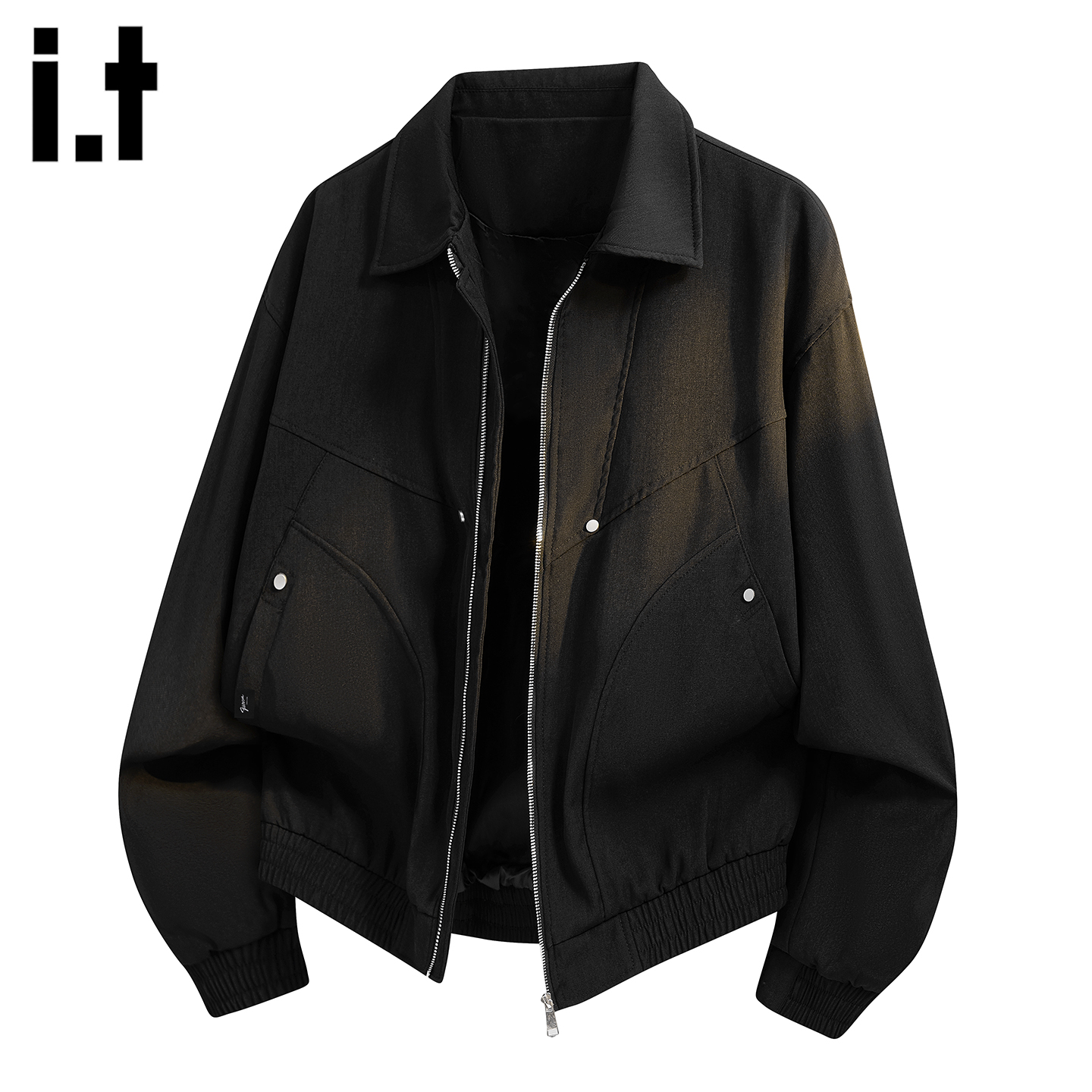 it5cm黑色翻领工装夹克
