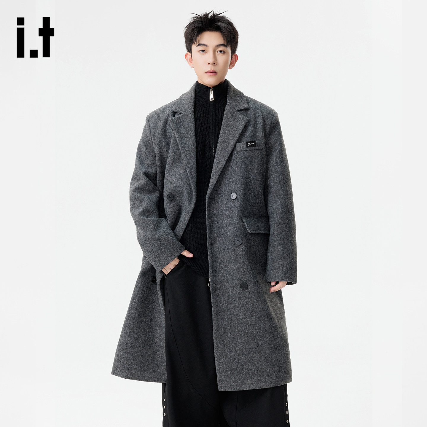 it :5cm/FIVECM春季复古风毛呢大衣男高级感宽松休闲风衣夹克外套