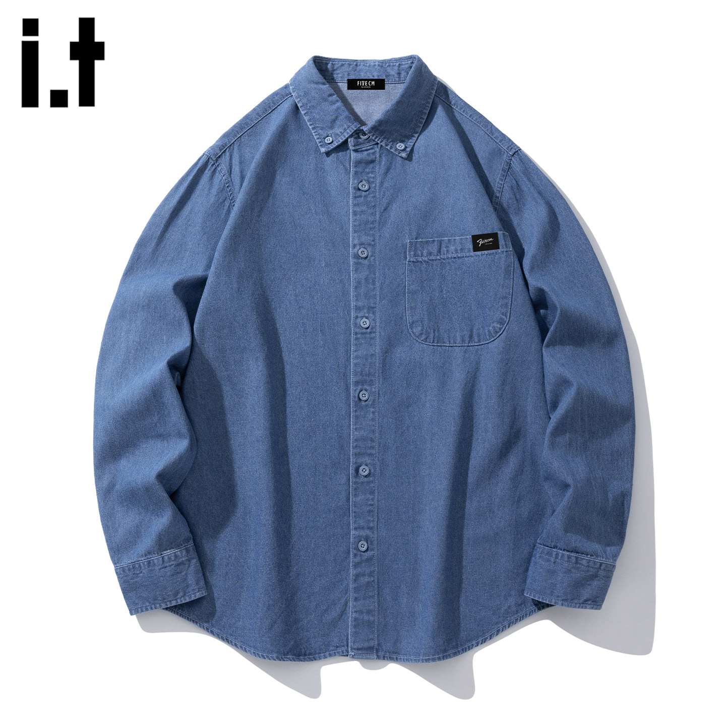 it :5cm/FIVECM蓝色长袖牛仔衬衫男士2026春夏季宽松休闲衬衣外套