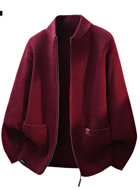 it :5cm/FIVECM红色针织开衫口袋毛衣外套男士2025秋冬季休闲上衣