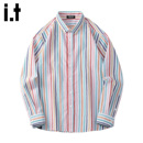 5cm 美式 FIVECM痞帅条纹拼色长袖 男2025秋季 潮牌休闲衬衣 衬衫