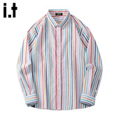 美式 潮牌休闲衬衣 衬衫 男2026春季 5cm FIVECM痞帅条纹拼色长袖