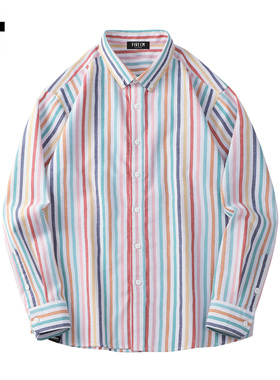 it :5cm/FIVECM痞帅条纹拼色长袖衬衫男2025秋季美式潮牌休闲衬衣